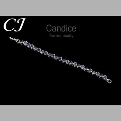 CANDICE Amazing S Shaped with Round Genuine Mystic Rainbow Crystal Stone Women Bracelet Solid Sterling Silver Plated