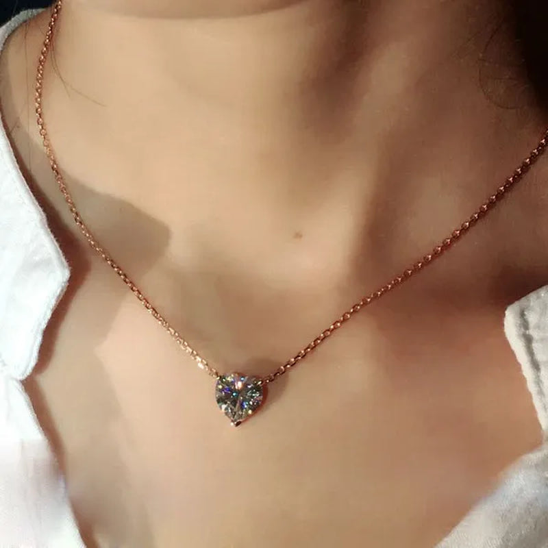 Fashion Rose Gold Color 1ct Heart Cut Moissanite White Sapphire Diamond Pendant Necklace Bridal Jewelry Gifts