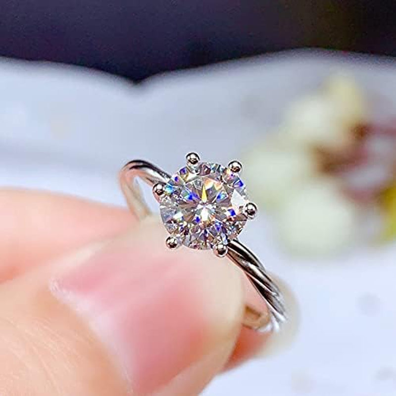 Shiny Full Diamond Ring 2Carat round Cut Cubic Zirconia Promise Wedding Ring for Women Silver Ring CZ Cocktail Ring Eternity 950 Platinum Simulate Moissanite Ring Adjustable Ring 020 - WORLD TIME VISITS