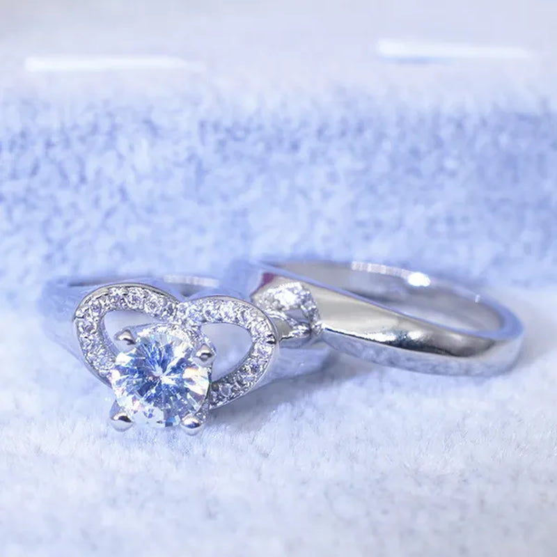 New Fashion Creative Exquisite Women's Heart Shaped  Simulation Zircon Ring Set  Engagement Ring Set