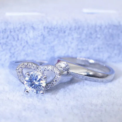 New Fashion Creative Exquisite Women's Heart Shaped  Simulation Zircon Ring Set  Engagement Ring Set