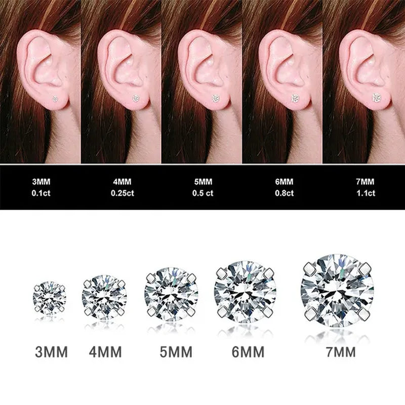 5 Pairs/Set Stainless Steel Mens Womens Stud Earrings Set round Cubic Zirconia Flat Back Earrings Piercing Ear Cartilage Hypoallergenic Men'S Earrings 3-7Mm