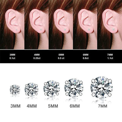 5 Pairs/Set Stainless Steel Mens Womens Stud Earrings Set round Cubic Zirconia Flat Back Earrings Piercing Ear Cartilage Hypoallergenic Men'S Earrings 3-7Mm