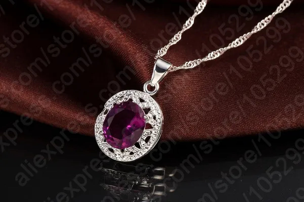 Amethyst Crystal Pendant Necklace Earrings Ring Cubic Zircon Trendy Party 925 Sterling Silver Jewelry Sets Women New Design