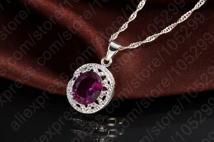 Amethyst Crystal Pendant Necklace Earrings Ring Cubic Zircon Trendy Party 925 Sterling Silver Jewelry Sets Women New Design