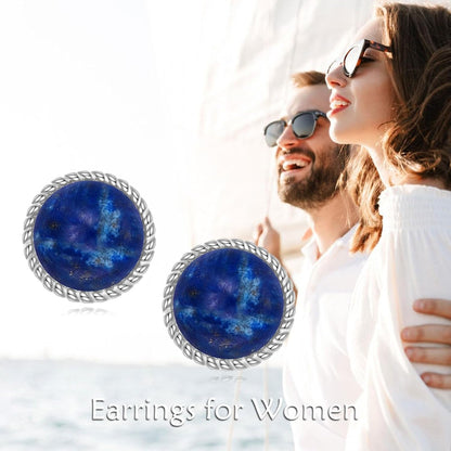 Stud Earrings Sterling Silver Opal/Black Onyx/Pearl/Moss Agate/Olivine Peridot/Pink Cat Eye Stone/Lapis Lazuli/Larimar Stud Earrings Jewelry Birthday Christmas Gifts for Women Teens
