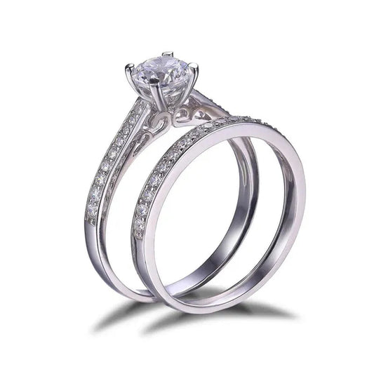 1.3Ct Cubic Zirconia Anniversary Wedding Band Engagement Solitaire Ring Bridal Sets 925 Sterling Silver - WORLD TIME VISITS
