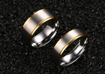 Stainless Steel Gold Edged 2-Tone Brushed Wedding Band Ring Men/Women's Fashion Jewelry