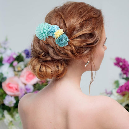 21 Pcs Flower Hair Clip Rose Hair Clips Barrettes for Women Flower Accessories Boho Bride Claw Clip Hairpin Brooch Pin Headpiece for Wedding(Light Blue)
