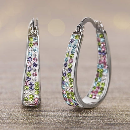 Oval inside outside Hoop Earrings for Women Faceted Sparkle Crystals