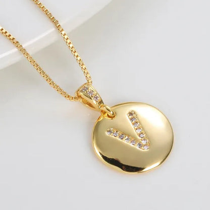 Top Quality 14k Gold Fashion Flash Diamond Exquisite Pendant Venice Box Chain Women Girls Initial Letter Necklace Gold 26 Letters Charm Necklaces Pendants Copper CZ Jewelry Personal Necklace