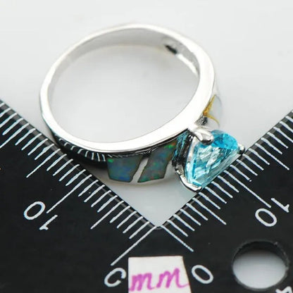 Aquamarine White  Opal 925 Sterling Silver Fashion Ring Size 6 7 8 9 10 R1293