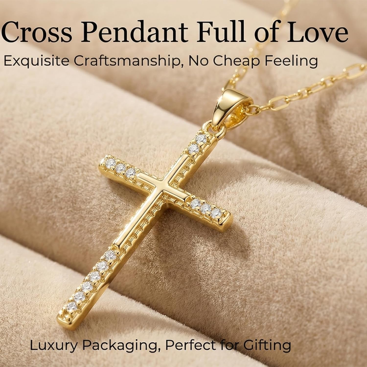 14K Gold Cross Necklace for Women, Dainty Delicate Small Cross Pendant Elegant Gold Trendy Jewelry Luxury Gift for Her, Mom, Wife, Girlfriend Valentines Day Gifts - WORLD TIME VISITS