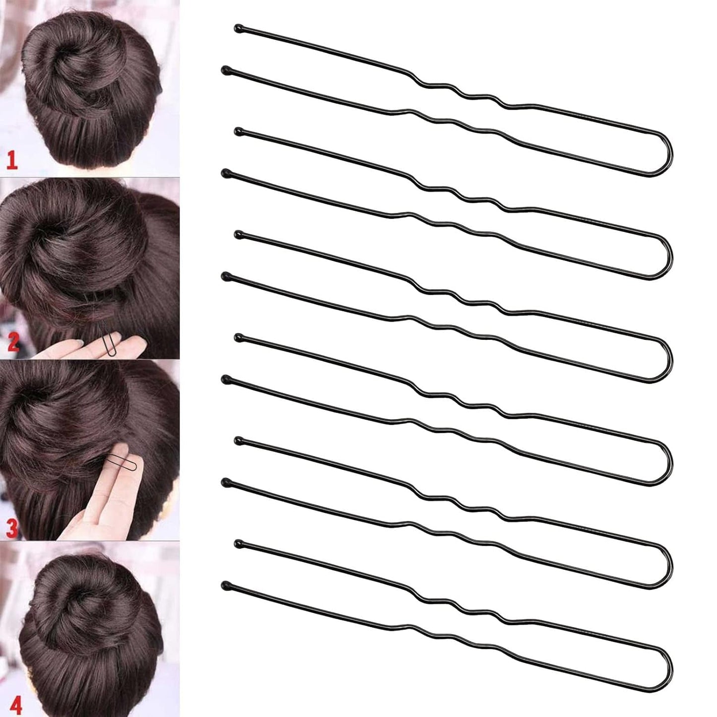 300 Hair Bun Bobby Pins U Shaped Pin Hair Grips to Clip Ballet Hair Net for Women 7 CM/2.8 Inch Black
