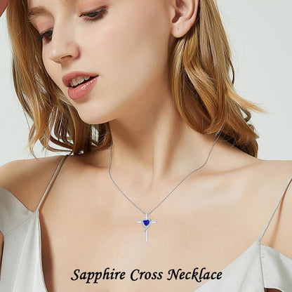 Birthstone Cross Necklace for Women 925 Sterling Silver Heart Cross Pendant Necklace Birthday Mothers Day Jewelry Gifts for Her Mom - WORLD TIME VISITS