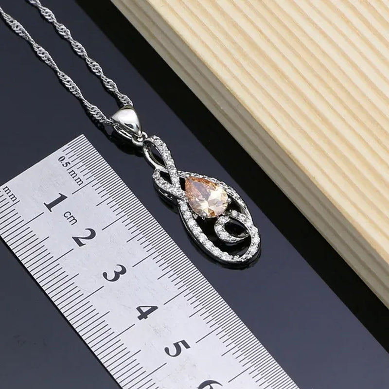 Mystical Champagne Topaz Jewelry Sets Women 925 Sterling Silver Jewelry Earrings/Pendant/Necklace/Rings/Bracelet