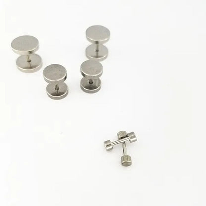 Punk Style Medical Titanium Black Silver round Barbell Stud Earrings Women Men'S Gothic Jewelry Rock Piercing Earring 1 Pair