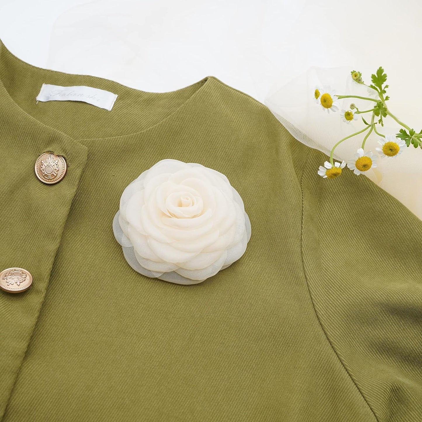 Fabric Flower Brooch Pin by  – Floral Brooch Pin, Handmade Gift Ideas, Gift for Her, Gift for Mom, Bridesmaid Gift, Valentines Day Gifts (Cream Chiffon)