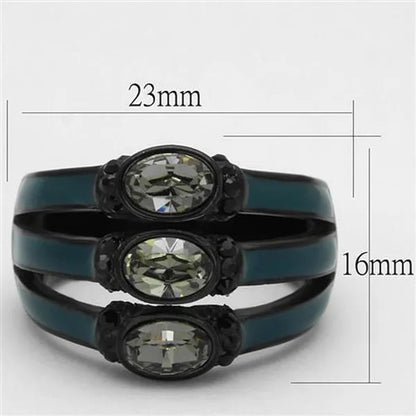 Black & Blue IP Stainless Steel Black Diamond Crystal Fashion Ring Women Size 5-10 - WORLD TIME VISITS