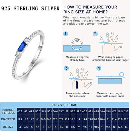 925 Sterling Silver Baguette Created Diamond Rings for Women Thin Stackable Birthstone Promise Rings Half Eternity Halo Cubic Zirconia Wedding Band Rings for Her Size 5-10