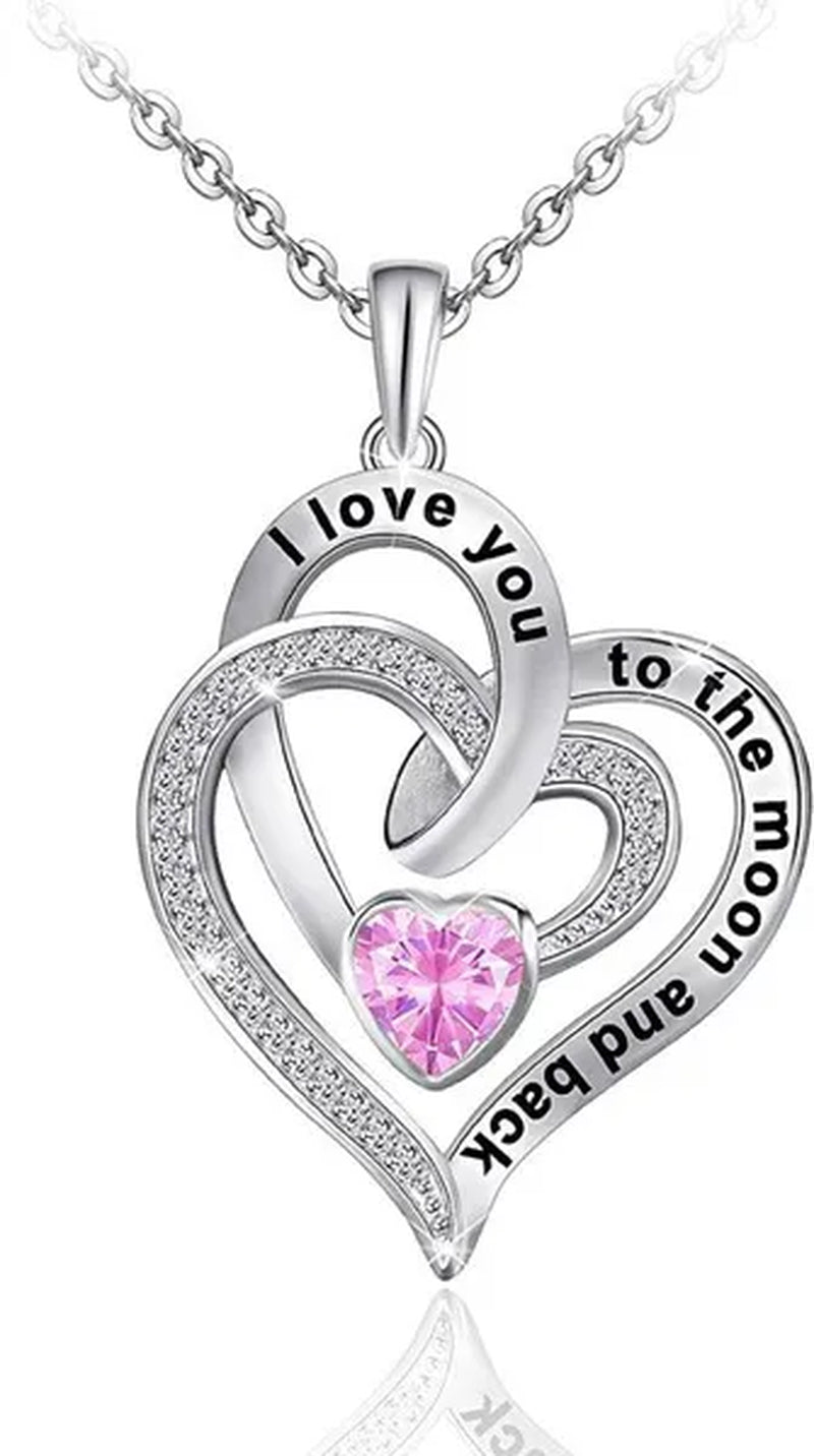 Ladies Heart-shaped Necklace Plated 925 Sterling Silver Birthday Jewelry I Love You Heart-shaped Diamond Necklace Birthday Gift for Girlfriend, Wife, Mother, Daughter, Grandmother