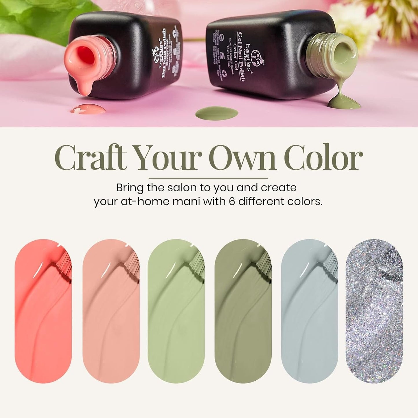 SOUTHERN BELLE Glitter Nude Gel Polish Set - 6 Pcs Coral Green Light Blue Gel Polish Kit Soak off Uv Nail Gel Base and Top Coat Needed Varnish Salon Nail Art Design