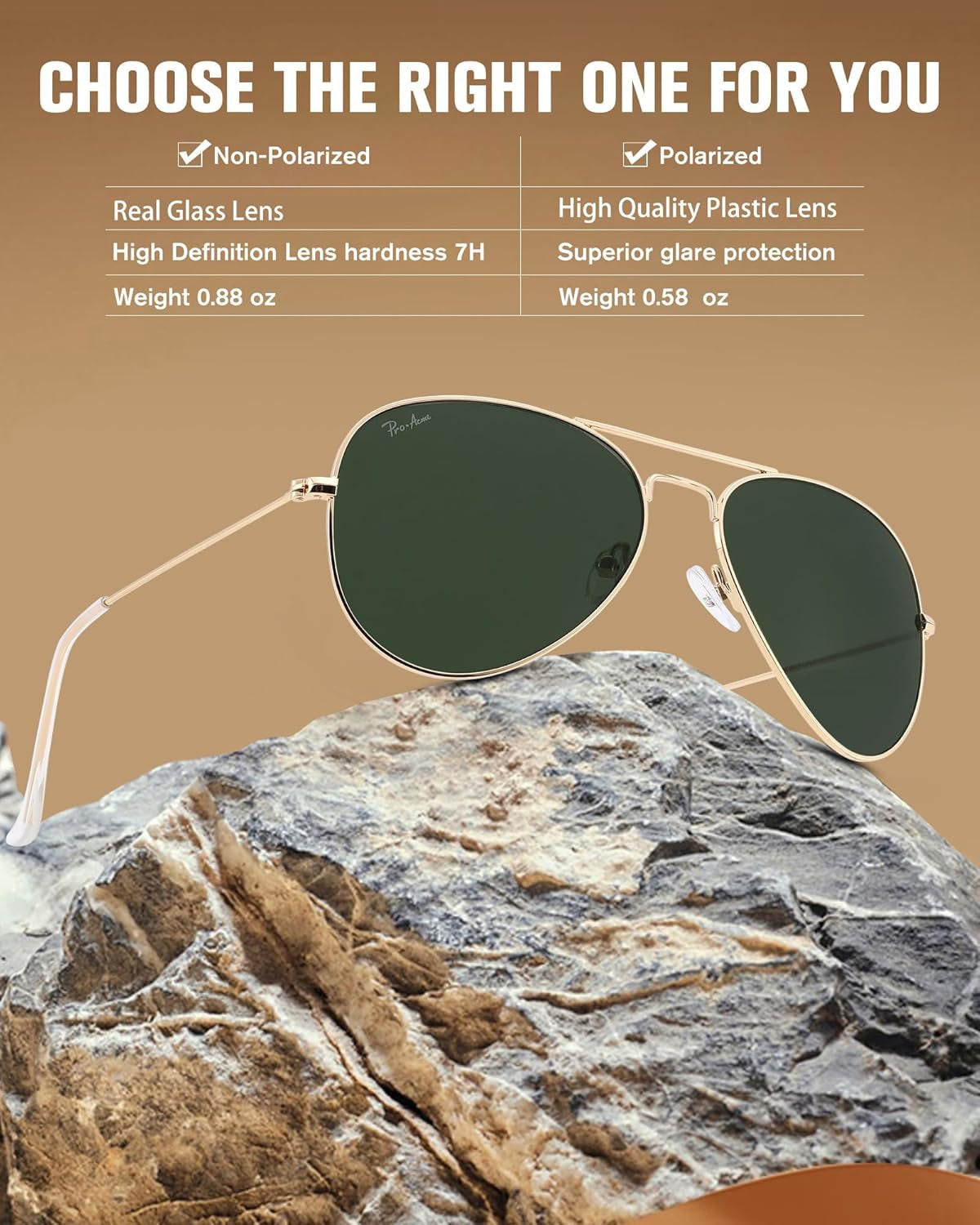 Classic Aviator Sunglasses for Men Women 100% Real Glass Lens