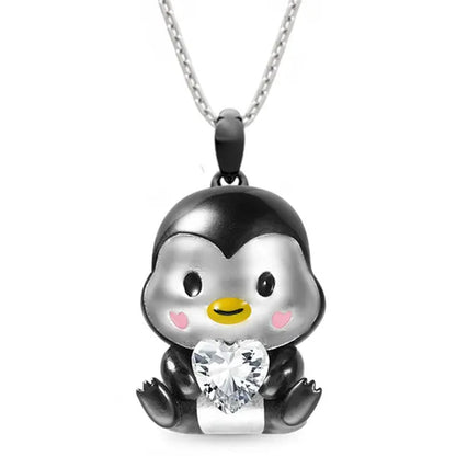 Creative Cartoon Axolotl Animal Heart Shape Diamond Crystal Pendant Necklace Exquisite Women's 925 Silver Necklace Princess Pendant Panda Snowman Necklace Engagement Wedding Accessories Party Jewelry Birthday Gift