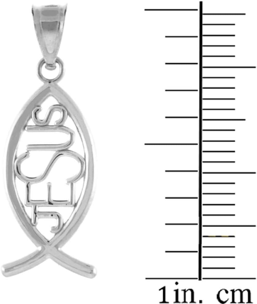 925 Sterling Silver Vertical Jesus Ichthus Charm Christian Fish Pendant Necklace