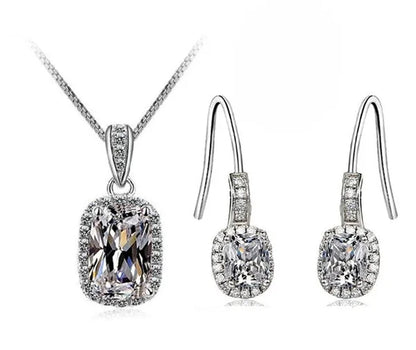 18K White Gold GP AAA CZ Zircon Citrine Pendant Necklace Earrings Princess Cut Drop Earring Jewellery Set