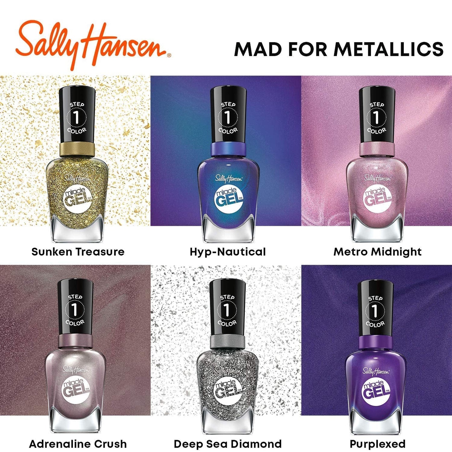Miracle Gel™, Adrenaline Crush, Long Lasting, Gel-Like Formula, No UV Lamp Needed, Grey Glitter Nail Polish