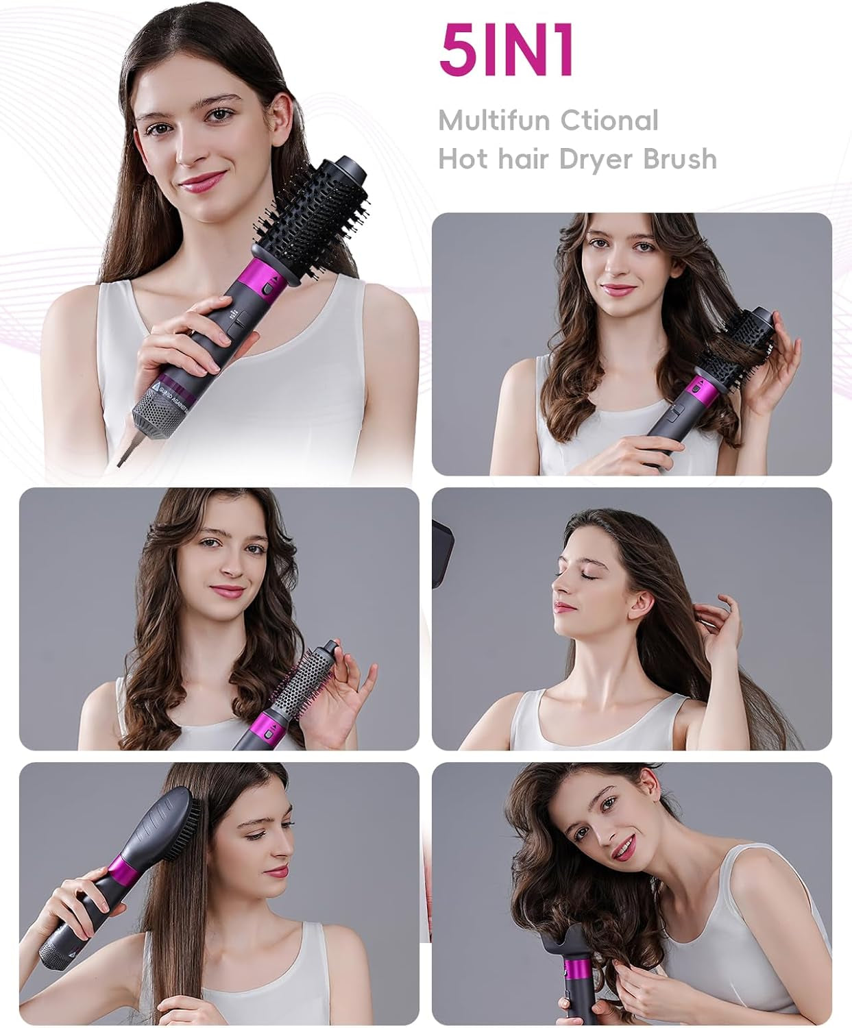 5 in 1 Hair Dryer Brush with Negative Ion Technology, Hot Air Brush Styler and Dryer
