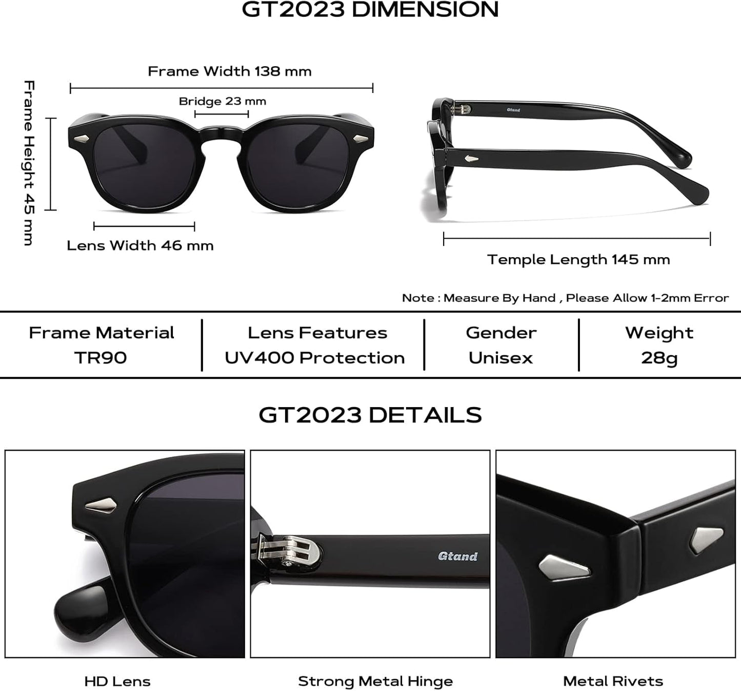 Unisex Vintage Retro round Style Tinted Sunglasses for Men Women Fashion Circle Sun Glasses 46Mm