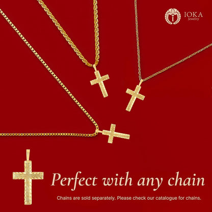 14K Yellow Solid Gold Cross Pendant for Men or Women in Two Sizes – 14 Karat Small Jesus Charm for Necklace or Chain – Thin Crucifix Jewelry Gift for Baptism, Confirmation, Christian, Religious or Everyday Wear