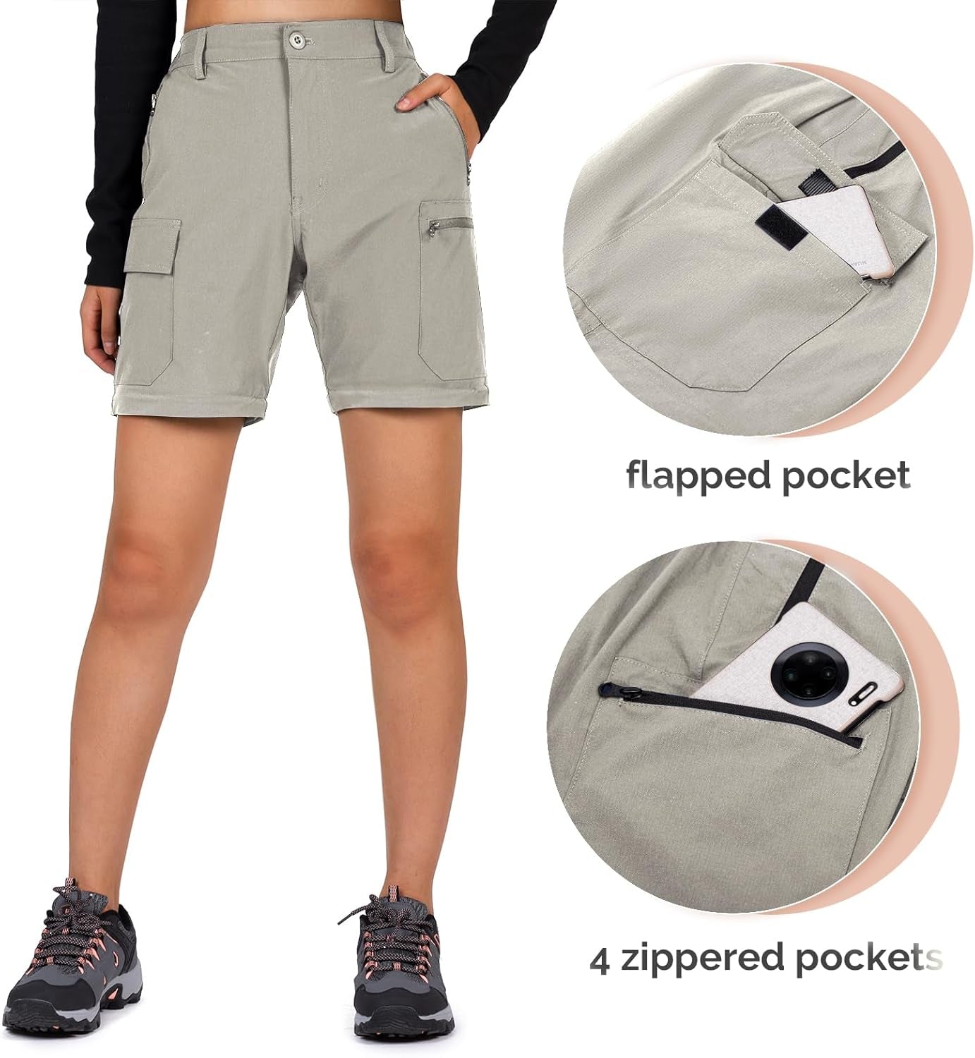Women'S-Hiking-Pants-Convertible Quick-Dry-Stretch-Lightweight Zip-Off Outdoor Pants with 5 Deep Pockets