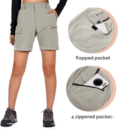 Women'S-Hiking-Pants-Convertible Quick-Dry-Stretch-Lightweight Zip-Off Outdoor Pants with 5 Deep Pockets