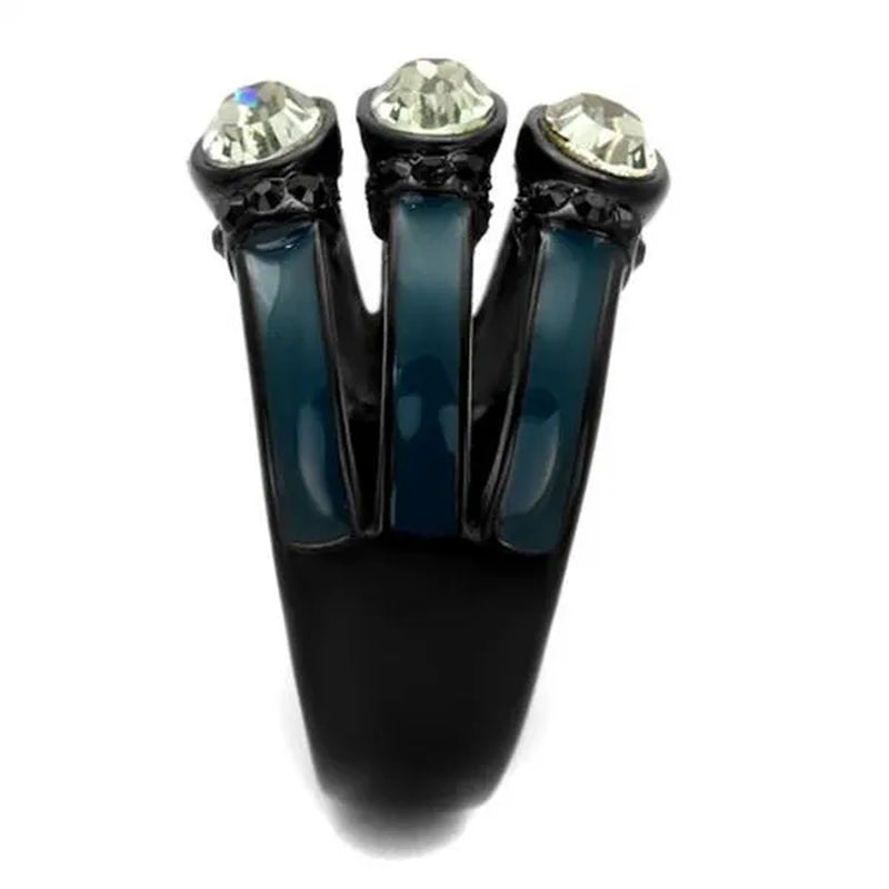 Black & Blue IP Stainless Steel Black Diamond Crystal Fashion Ring Women Size 5-10