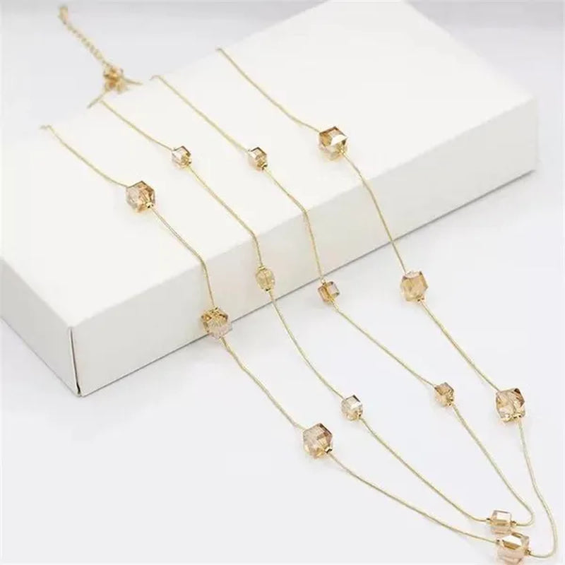 Women'S Square Long Chain Sweater Necklace Fashion Double Long Tassel Necklace - WORLD TIME VISITS