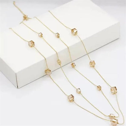 Women'S Square Long Chain Sweater Necklace Fashion Double Long Tassel Necklace - WORLD TIME VISITS