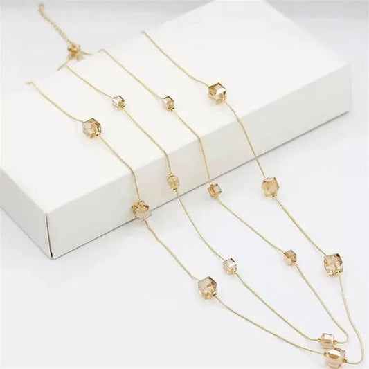 Women'S Square Long Chain Sweater Necklace Fashion Double Long Tassel Necklace - WORLD TIME VISITS