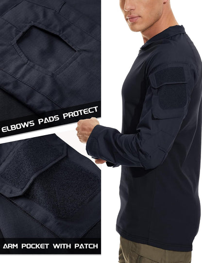 Men'S Tactical Military Shirts 1/4 Zip Long Sleeve Shirt with Pockets