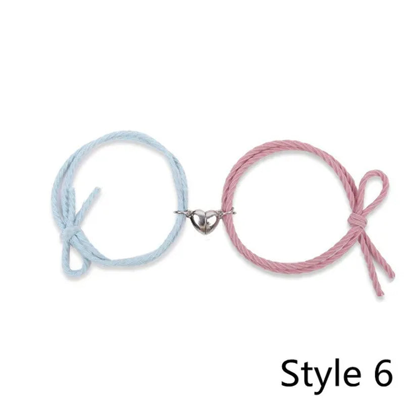 2Pcs Magnetic Bracelet Stainless Steel Heart Pendant Charm Couple Bracelets for Lover Friend Men Women Braid Rope Bracelets