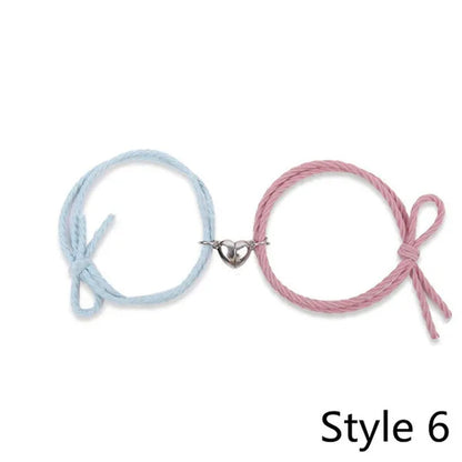 2Pcs Magnetic Bracelet Stainless Steel Heart Pendant Charm Couple Bracelets for Lover Friend Men Women Braid Rope Bracelets