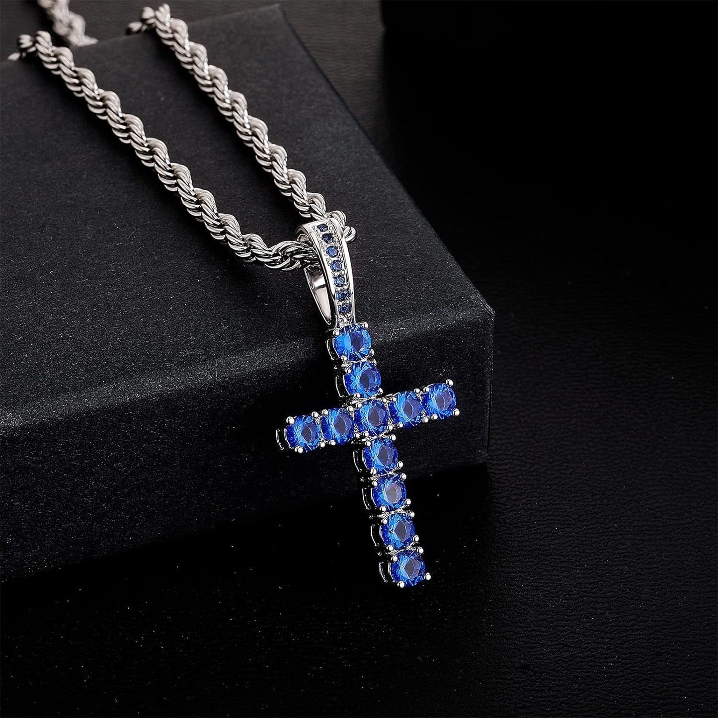 18K Gold Plated Iced Out Cubic Zirconia Classic Ankh Nail Mini Cross Egyptian Pendant Necklace Hip Hop Jewelry for Men Women with Stainless Rope Chain