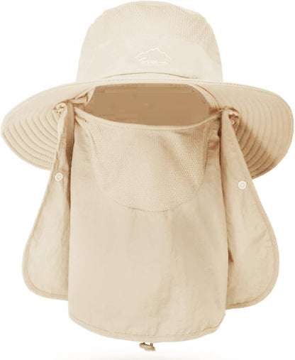 Fishing Hat for Men & Women, Outdoor UV Sun Protection Wide Brim Hat with Face Cover & Neck Flap