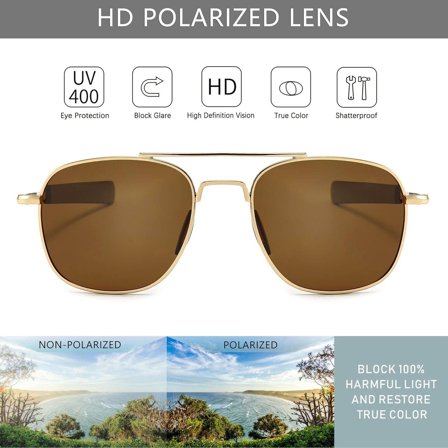 Men'S Military Style Polarized Pilot Aviator Sunglasses Bayonet Temples