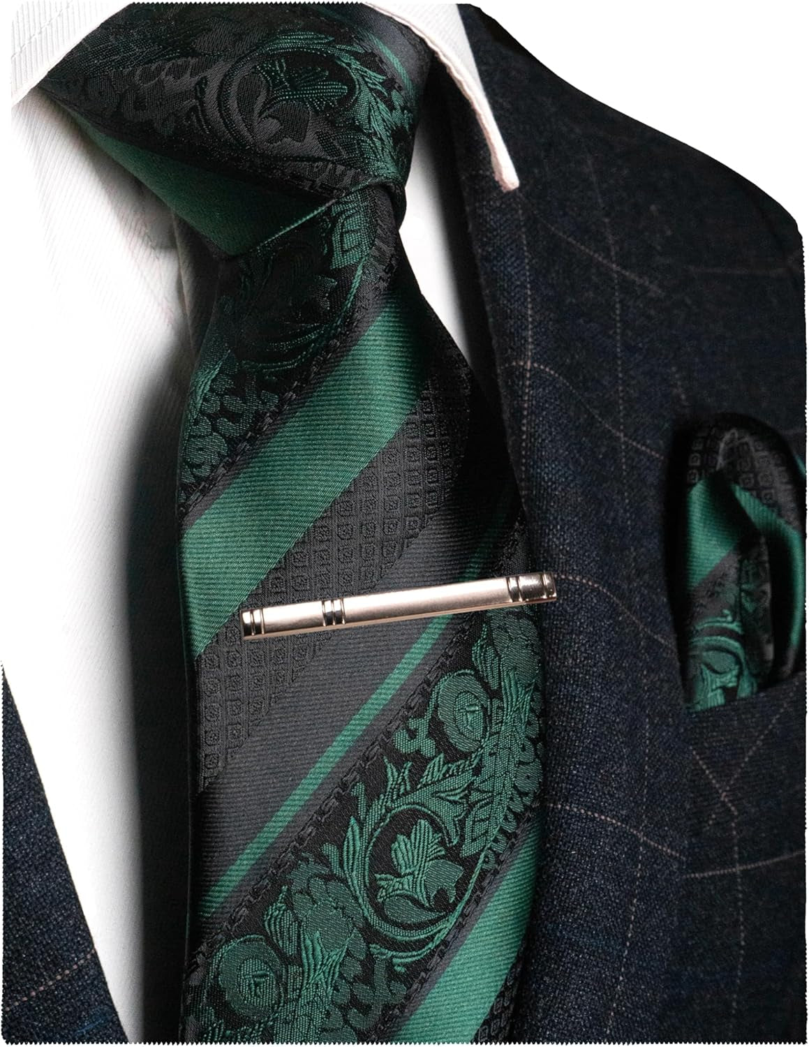 Mens Floral Necktie and Pocket Square Tie Clip Sets for Men - WORLD TIME VISITS