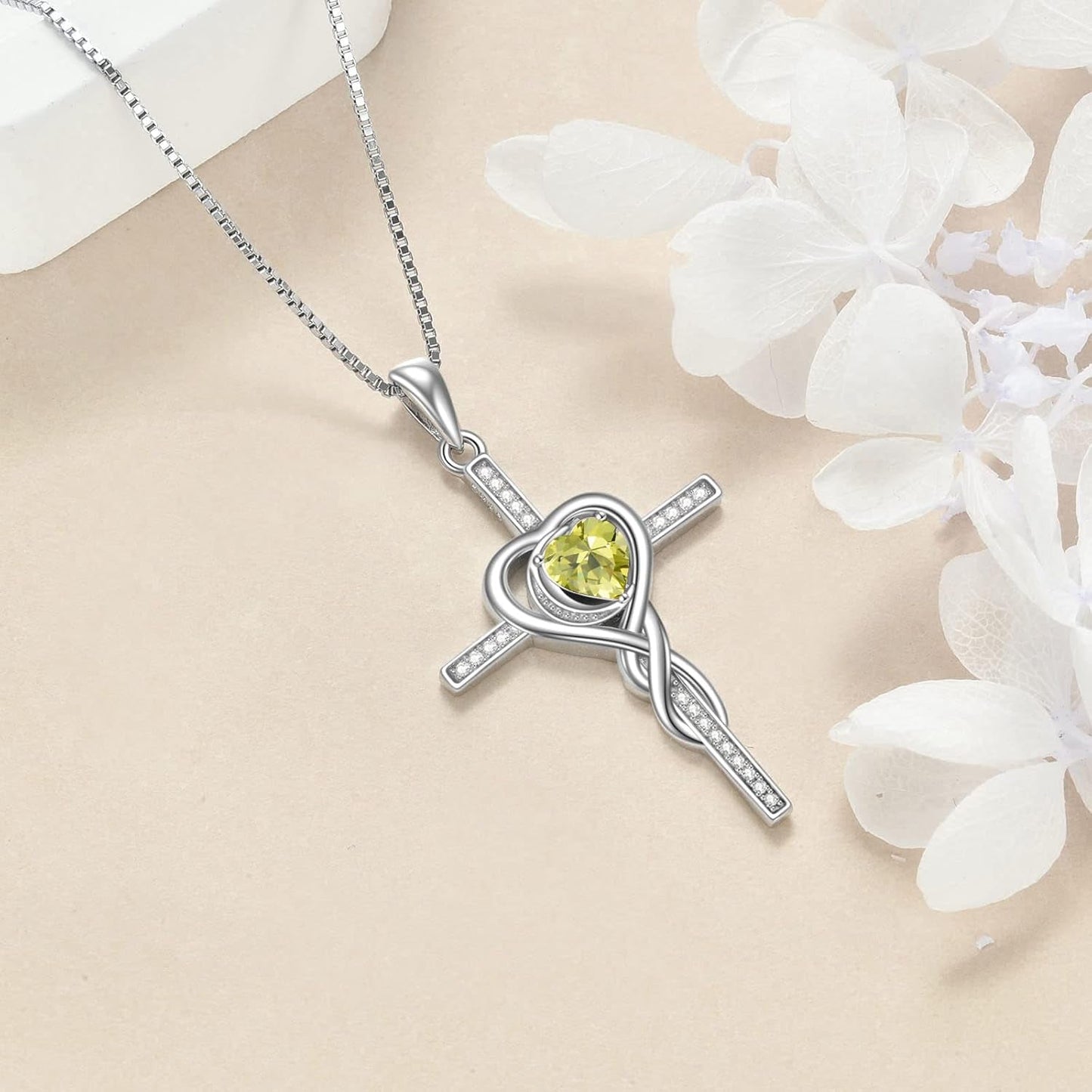 Mothers Day Necklace Cross Necklaces for Women Infinity Pendant Sterling Silver Religious Jewelry Pendant Necklace with Birthstone Moon Necklace with Heart Crystal Birthday Gifts for Women Girls