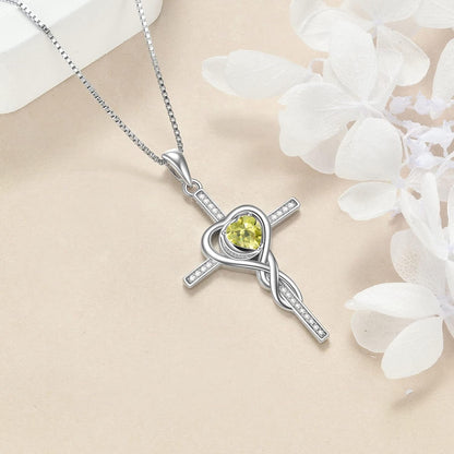 Mothers Day Necklace Cross Necklaces for Women Infinity Pendant Sterling Silver Religious Jewelry Pendant Necklace with Birthstone Moon Necklace with Heart Crystal Birthday Gifts for Women Girls