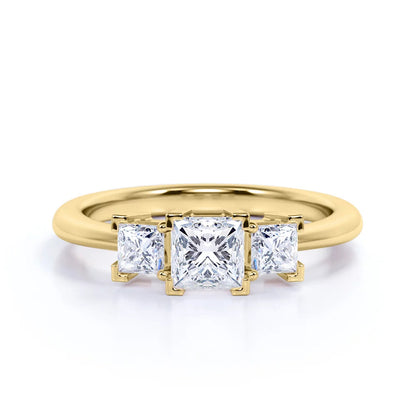 Modern 0.50 Carat Princess Cut Diamond - 3 Stone Engagement Ring - past Present Future Ring - 10K Yellow Gold